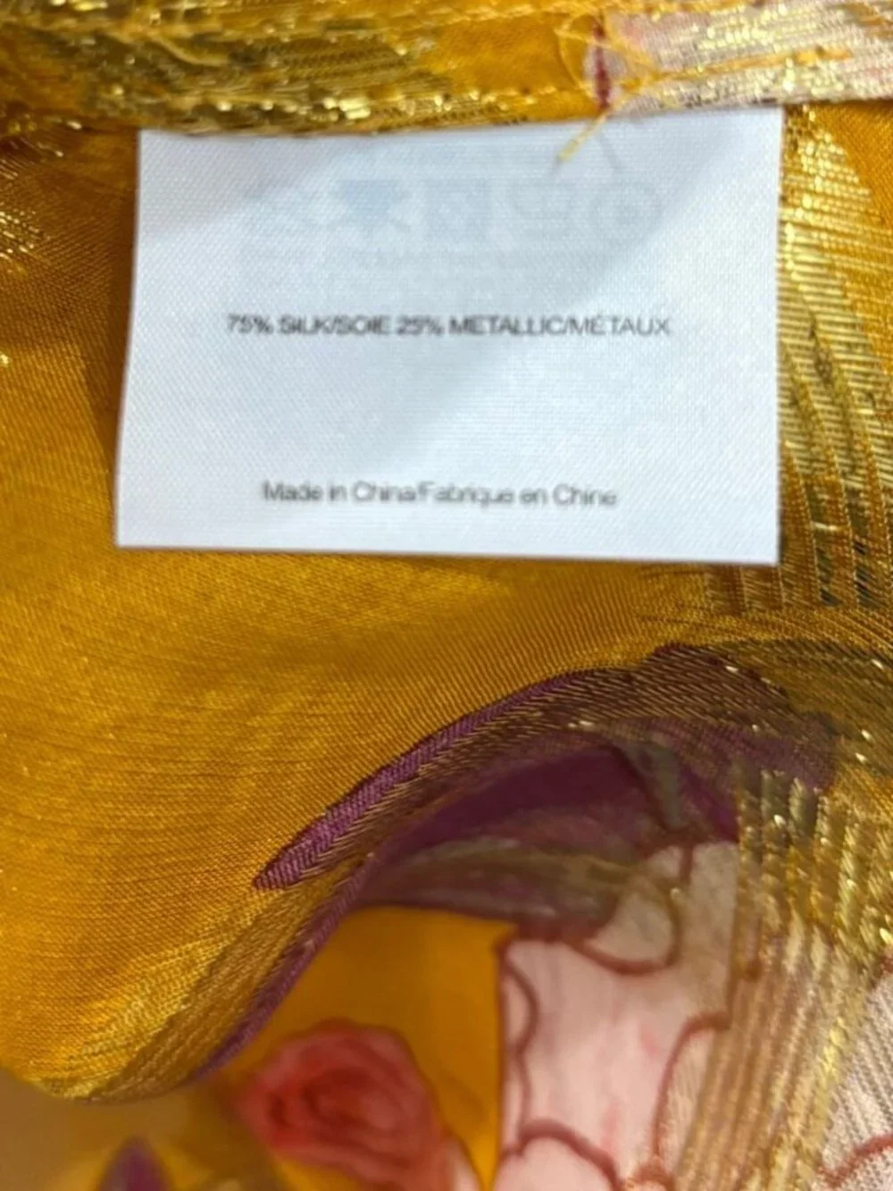 Tory Burch Silk Blend Gold Floral Metallic Sheer Tunic Blouse Size 8